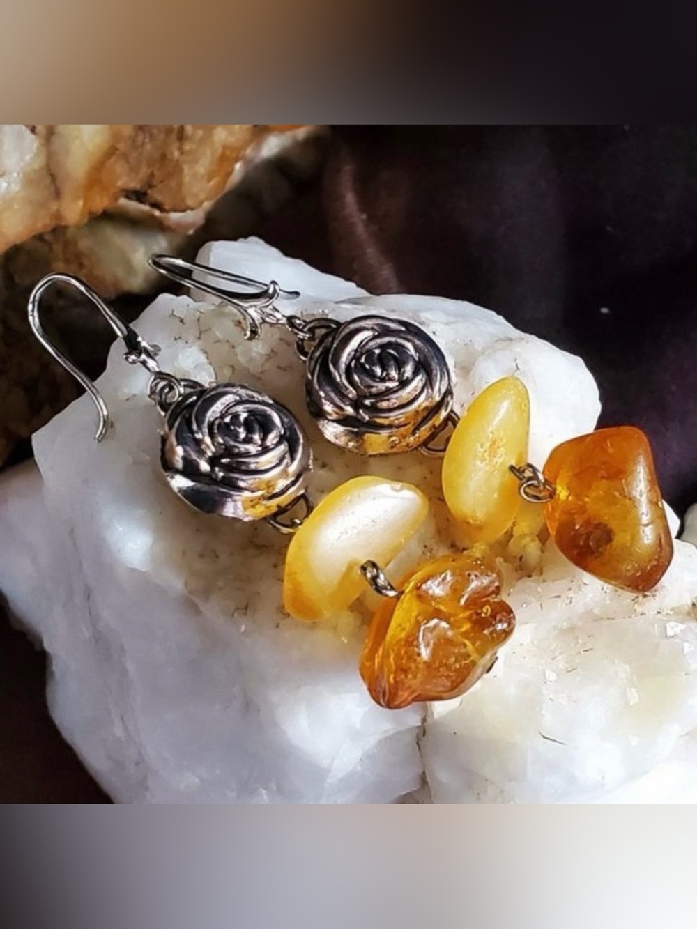 Amber Rose Silver Earrings